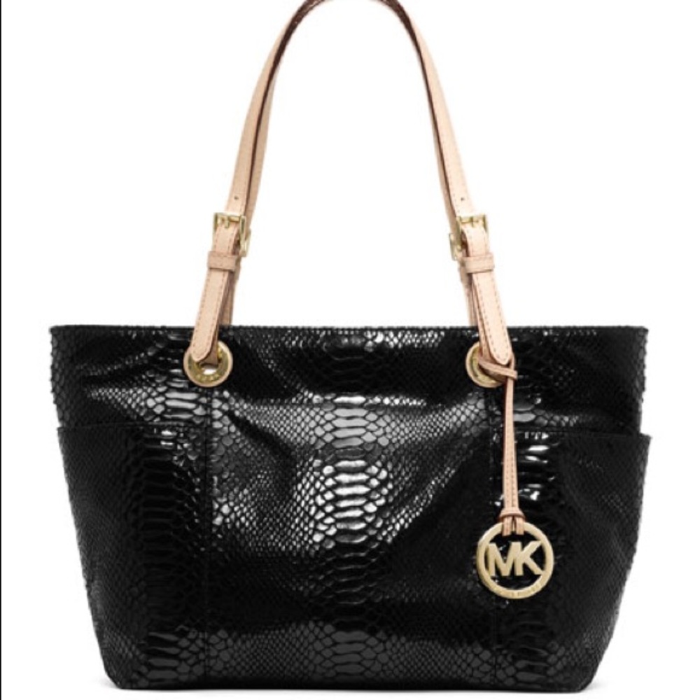 Michael Kors Black Python Jet Set Tote Bag